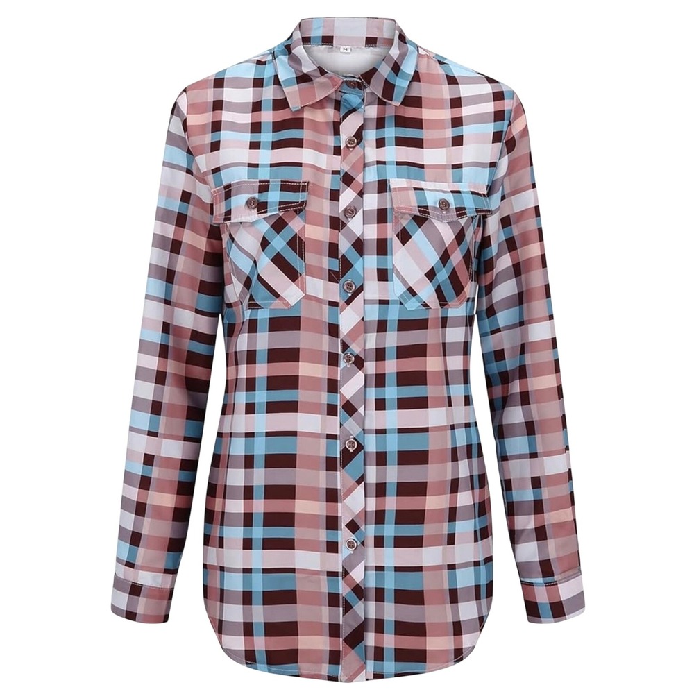 Plaid Button Down Shirt Women XXL Blue Pink Checkered Western‎ Soft Girl New